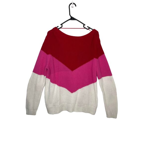 Crown & Ivy sweater knit top pullover women's large chunky knit red pink v neck - Picture 1 of 11